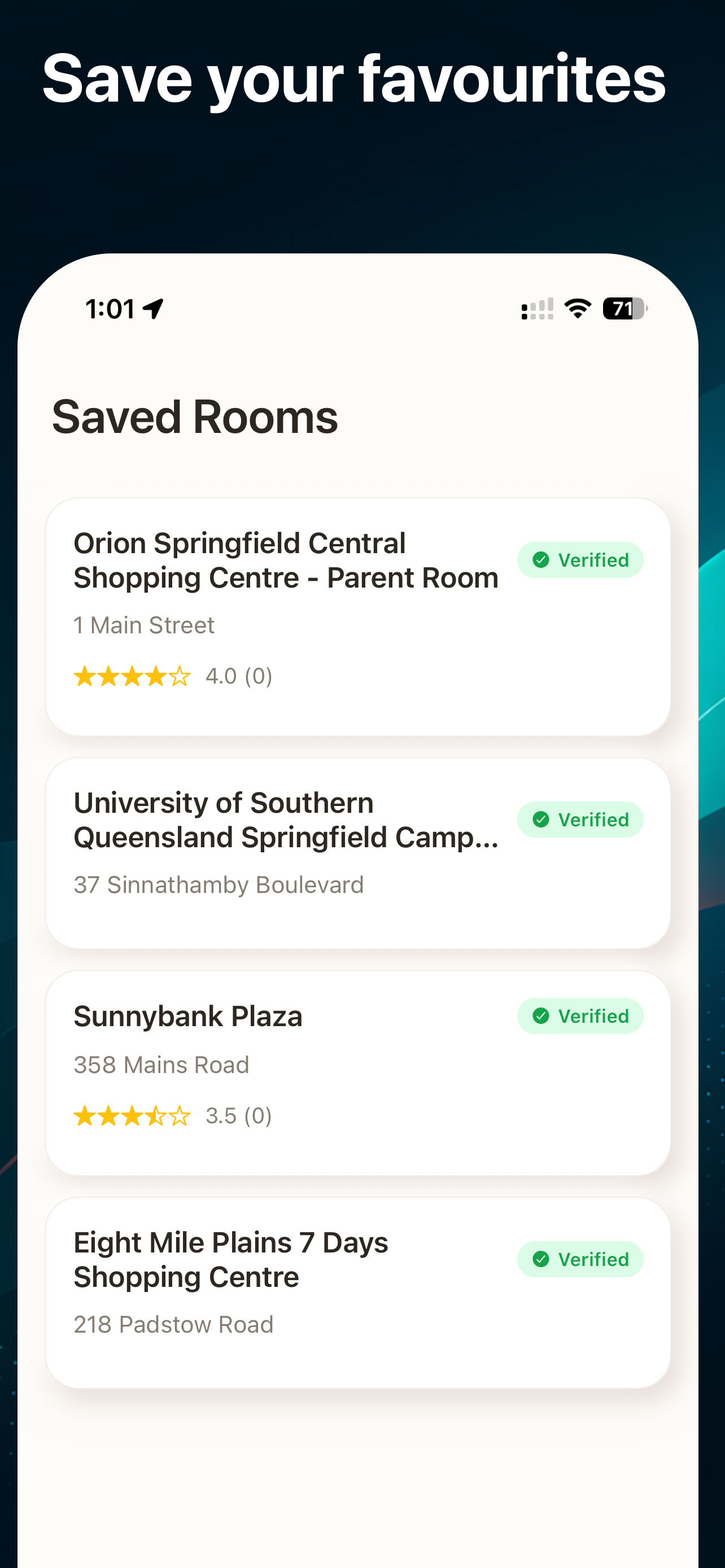 App screenshot - Save your favourite rooms