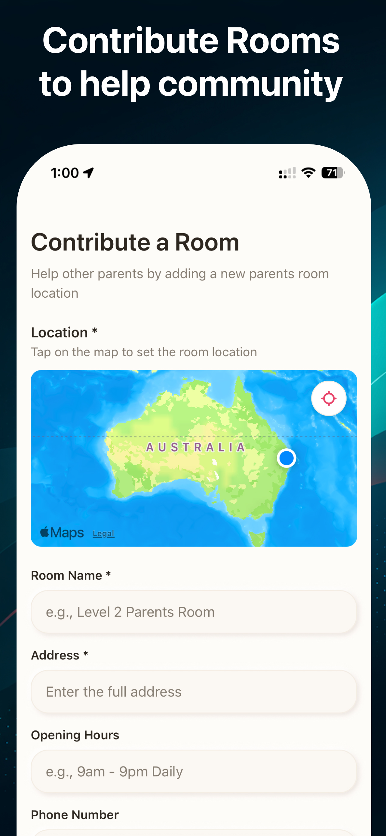 App screenshot - Contribute rooms to help community