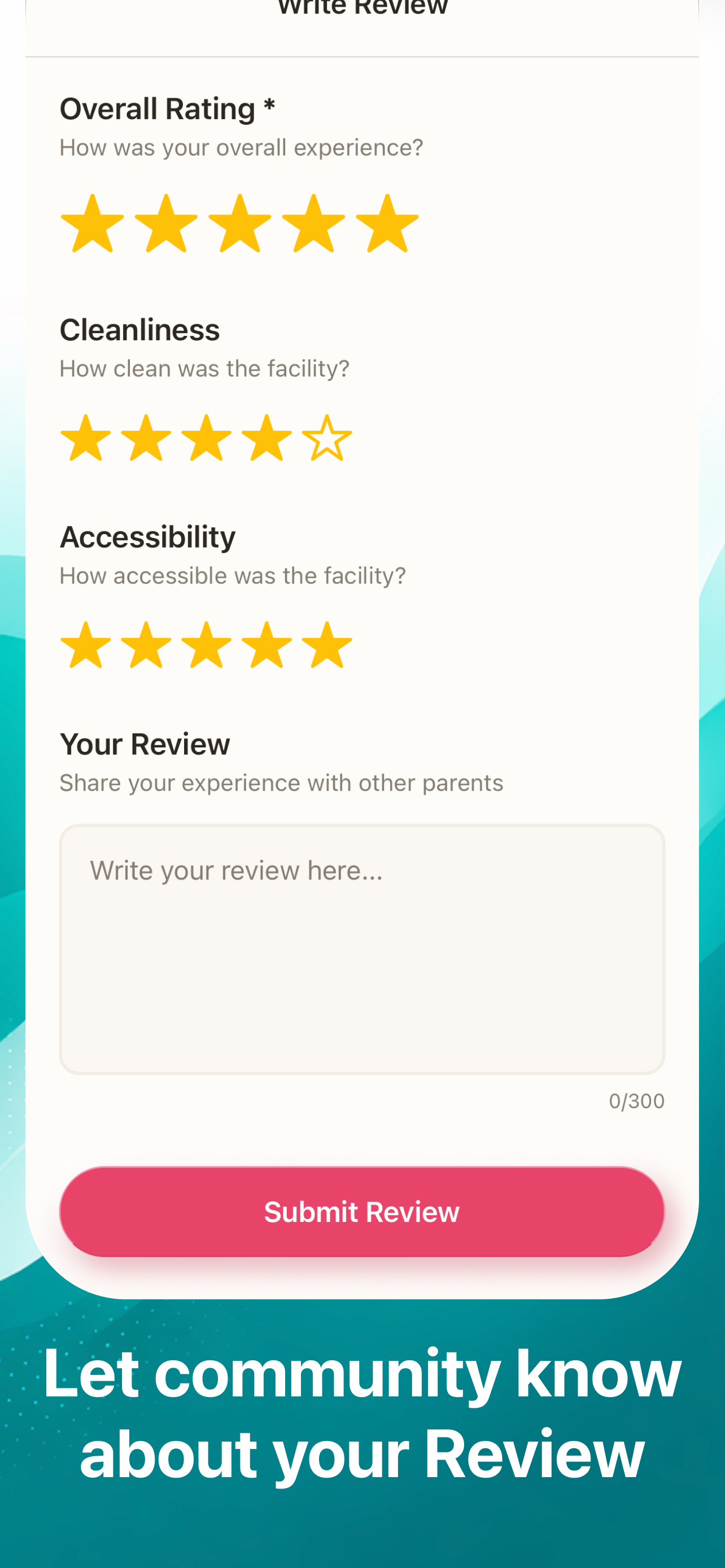 App screenshot - Write and submit reviews