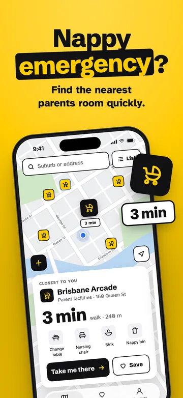 App screenshot - Find a parent room near you on the map