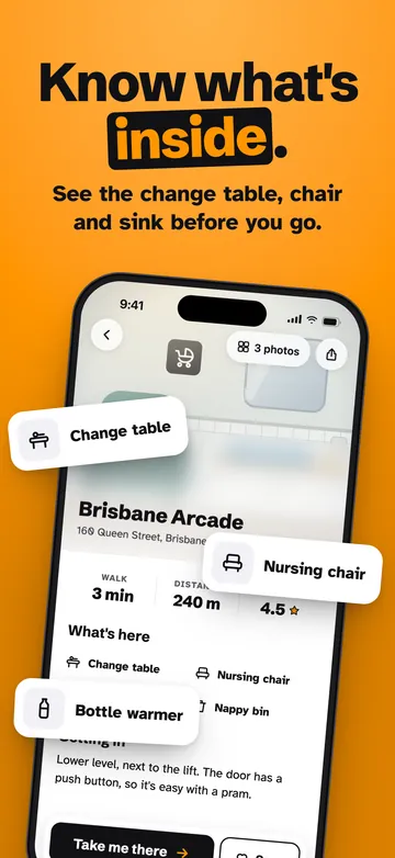 App screenshot - Check the amenities in a parent room: change table, nursing chair and sink