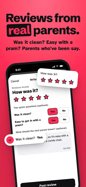 App screenshot - Write and read reviews of parent rooms from real parents